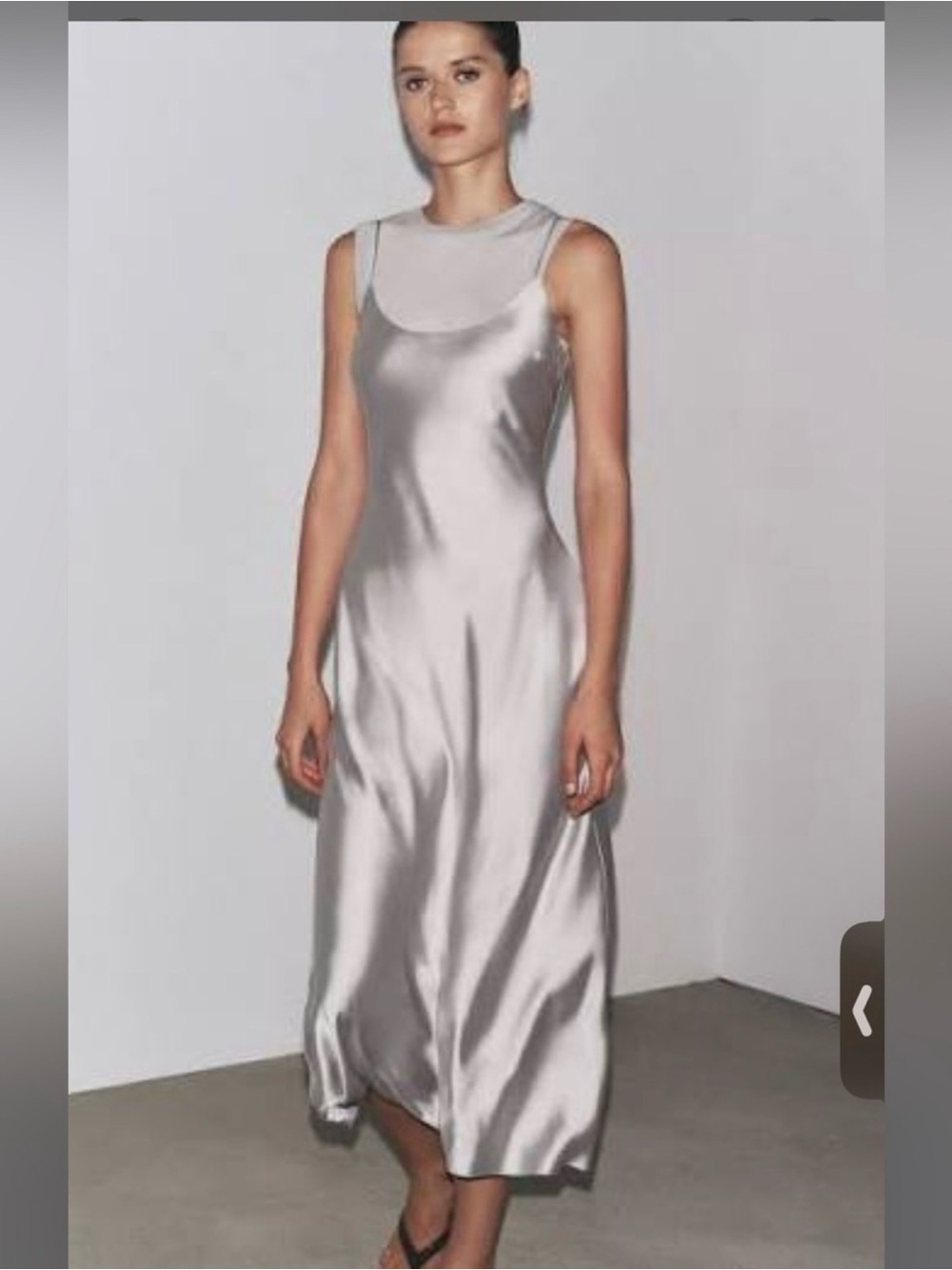 Zara Satin Slip Midi Dress in Silver